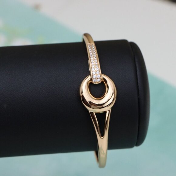 Elegant Rose Gold Bangle with Statement Circle Accent & Crystals, XPBL0422 - Picture 6 of 12